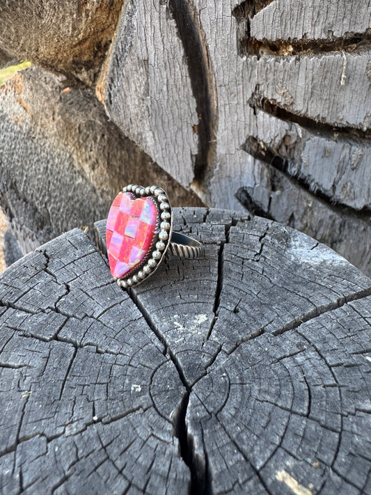 Checkerboard Opal Heart Ring