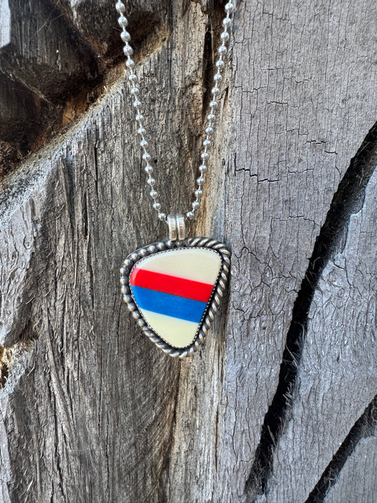 Handmade Red, White, & Blue Abstract Billiard Ball Scrap Pendant Necklace