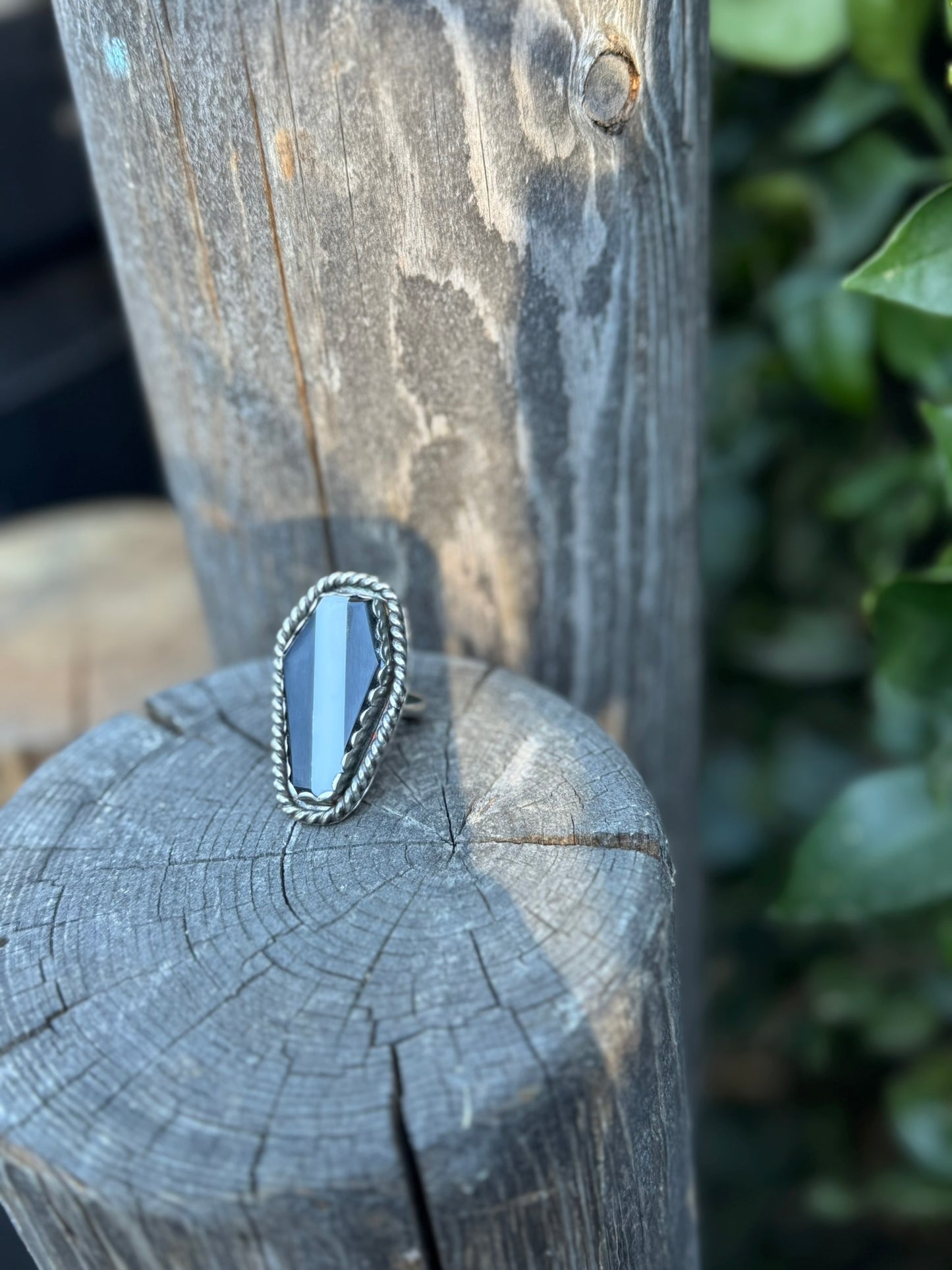 Striped Black and White Coffin Ring