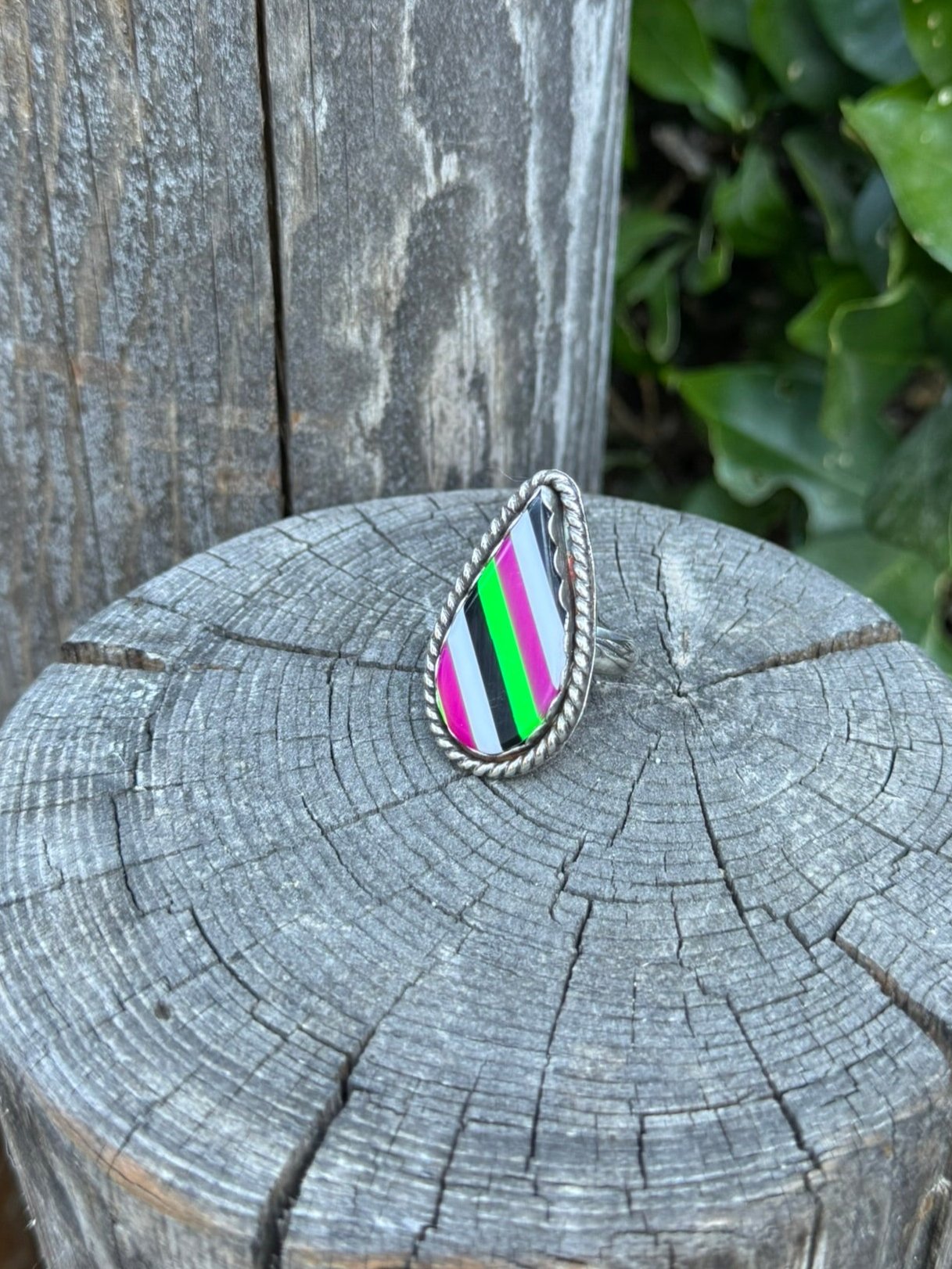 Multicolored Striped Teardrop Ring