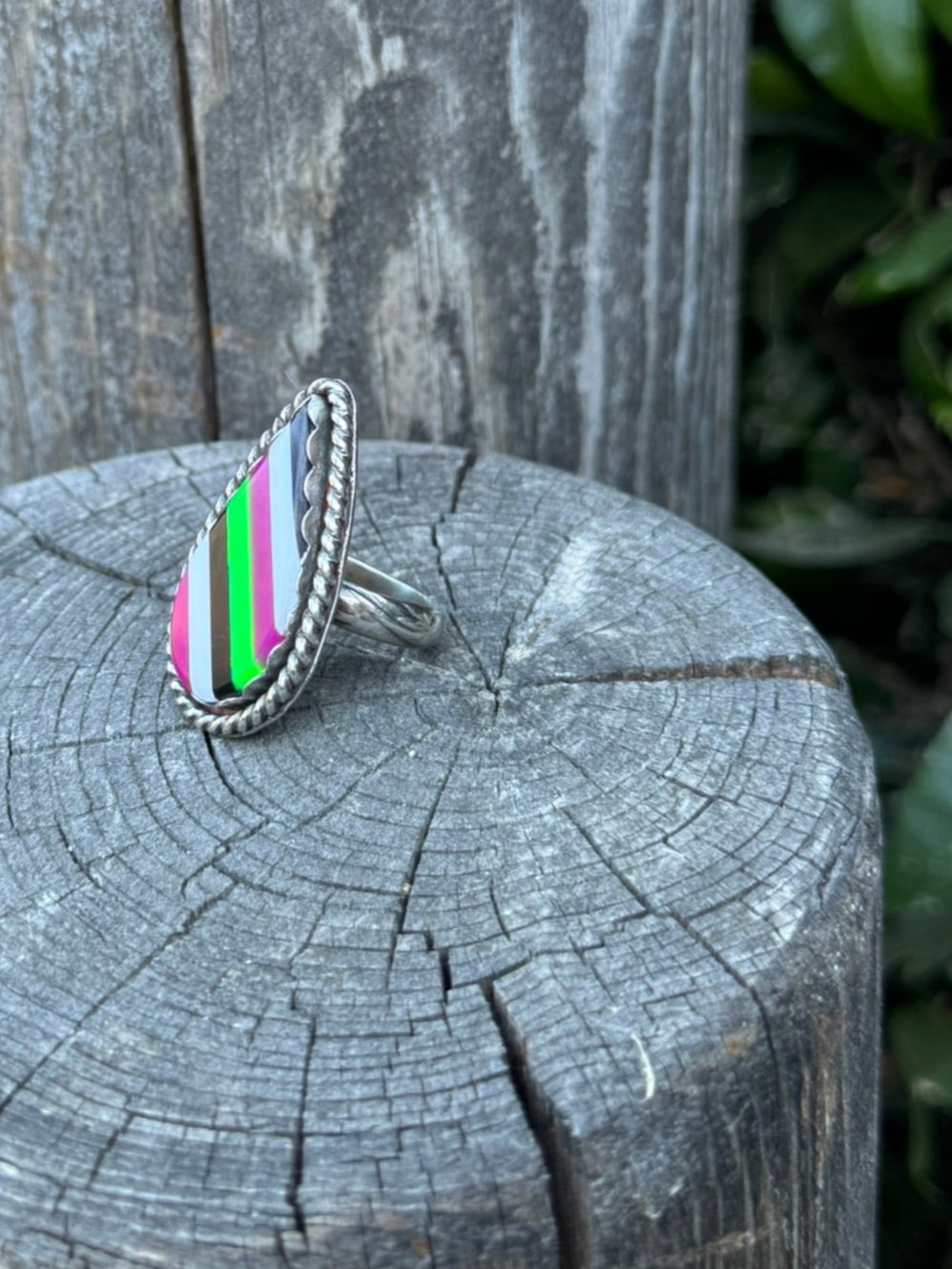 Multicolored Striped Teardrop Ring