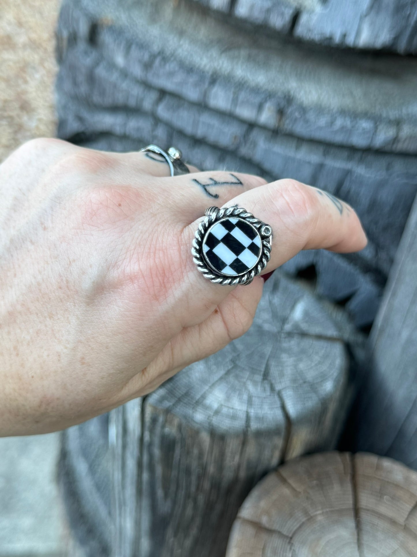 Mini Round Checkerboard Ring