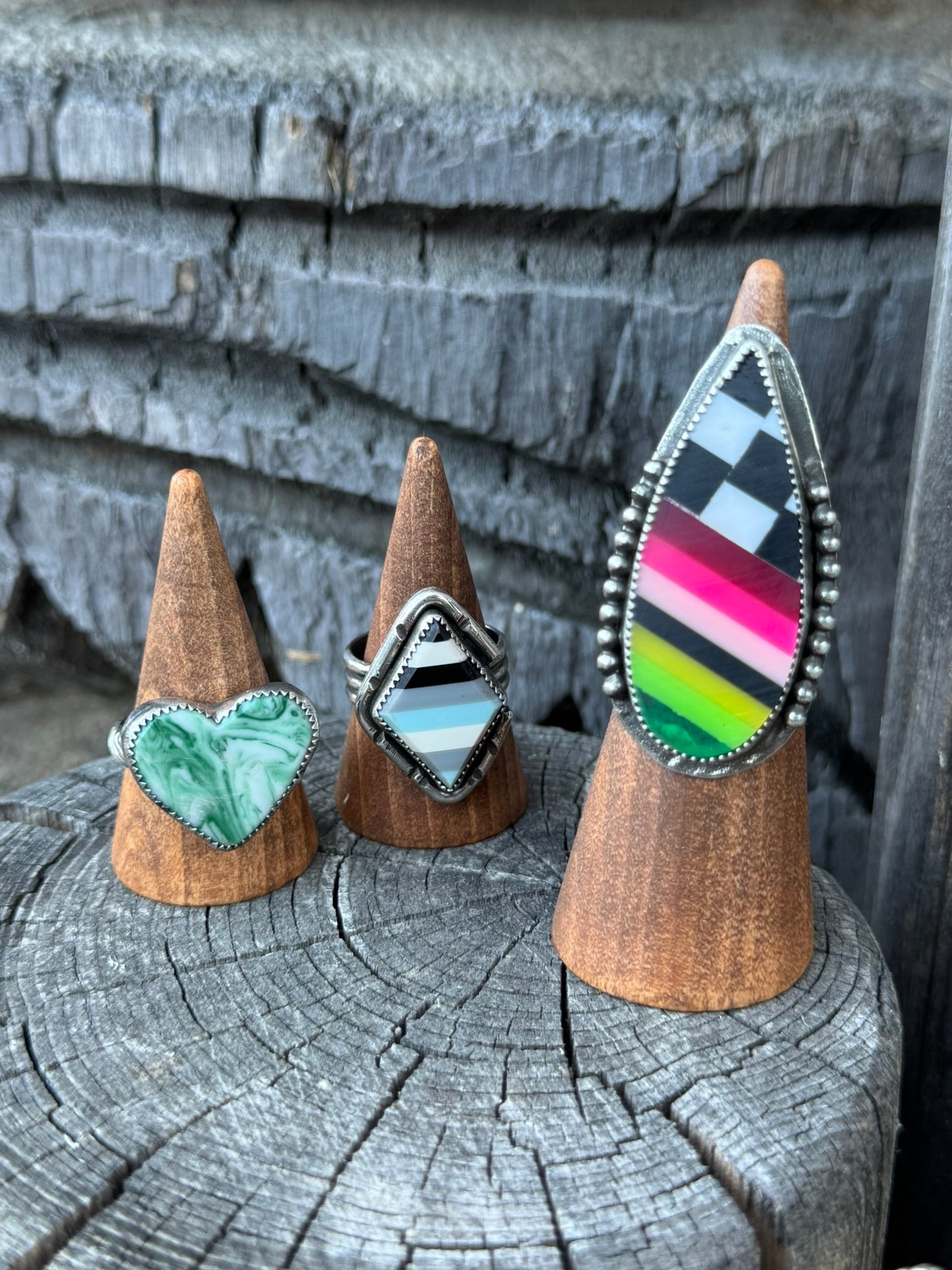 Serape Checkerboard Bold Statement Teardrop Ring