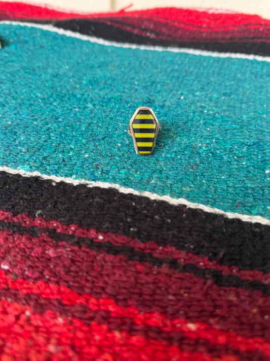Mini Yellow & Black Striped Coffin Ring