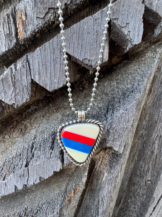 Handmade Red, White, & Blue Abstract Billiard Ball Scrap Pendant Necklace