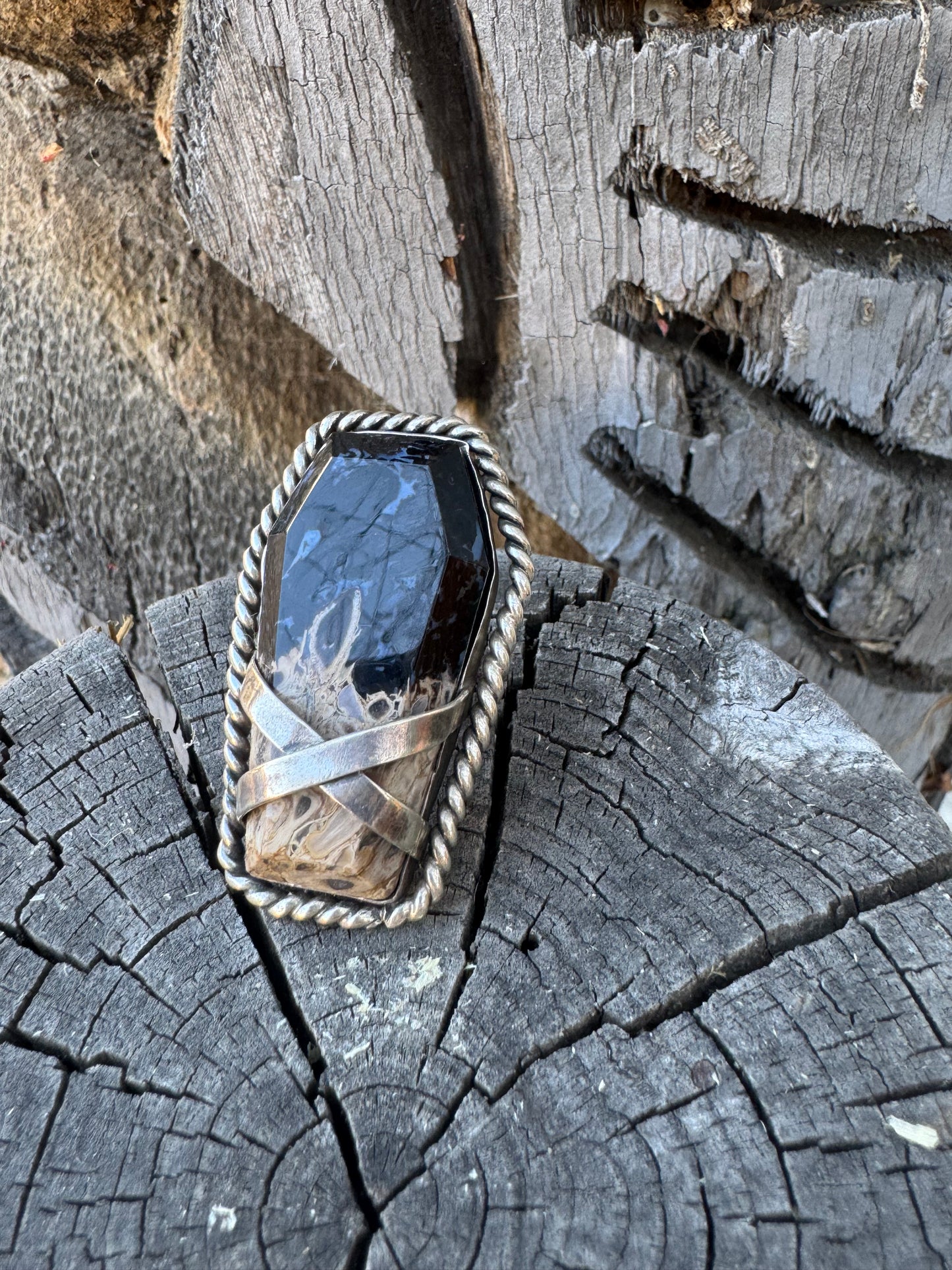 Palm Wood Large Coffin Statement Ring