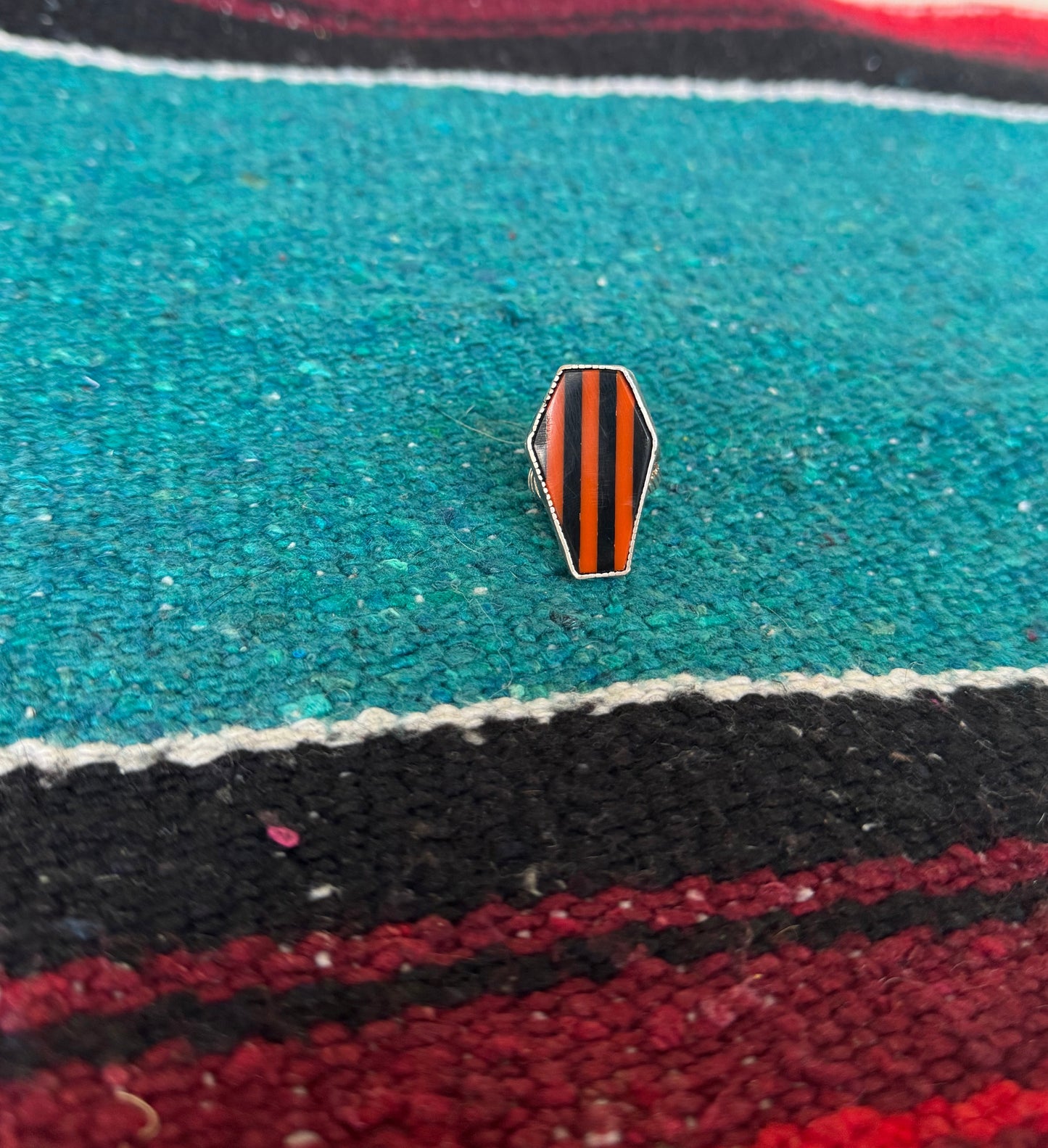 Orange & Black Striped Coffin Statement Ring