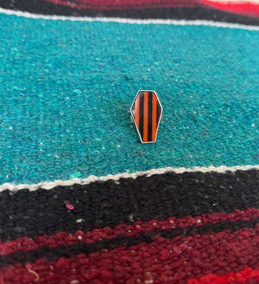 Orange & Black Striped Coffin Statement Ring