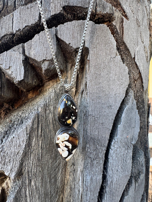 Palm Wood Double Teardrop Necklace