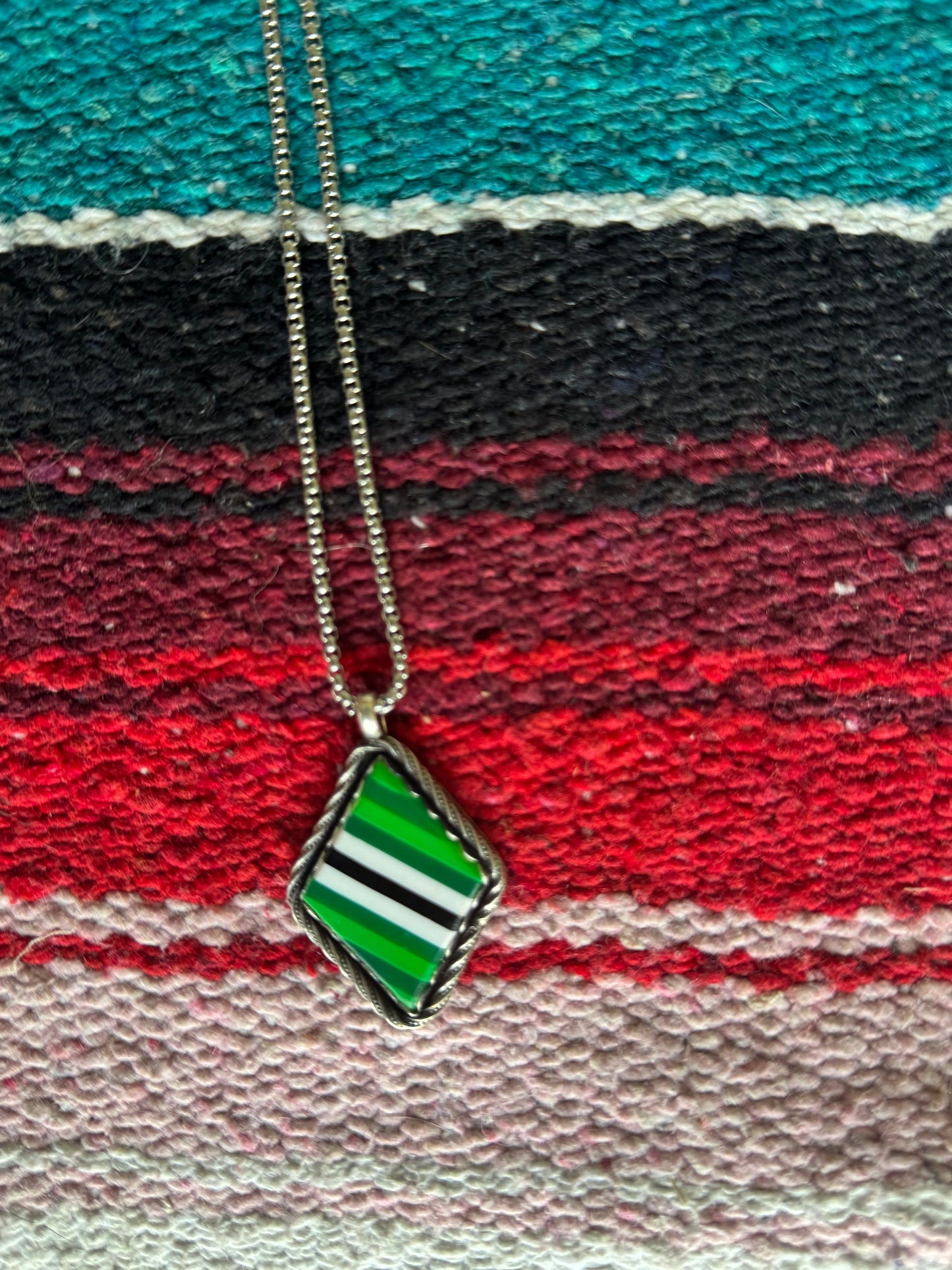 Bright Striped Serape Pattern Diamond Charm Necklace