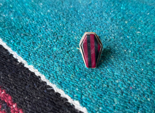 Maroon & Black Striped Coffin Ring