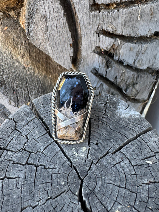 Palm Wood Large Coffin Statement Ring