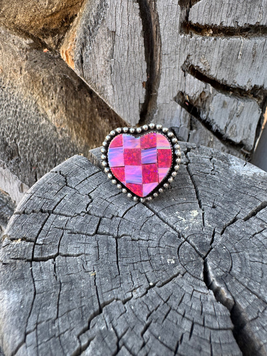Checkerboard Opal Heart Ring