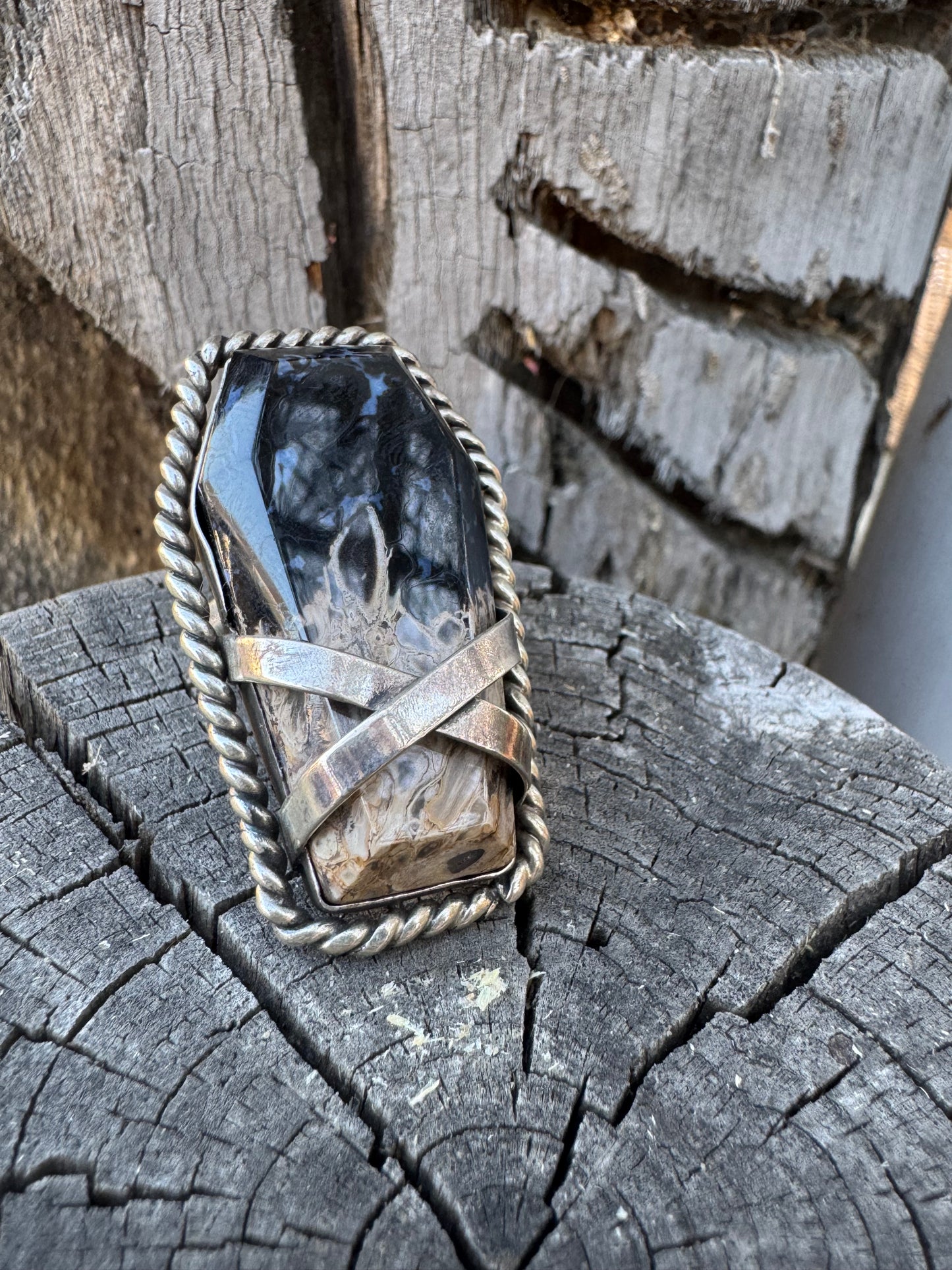 Palm Wood Large Coffin Statement Ring