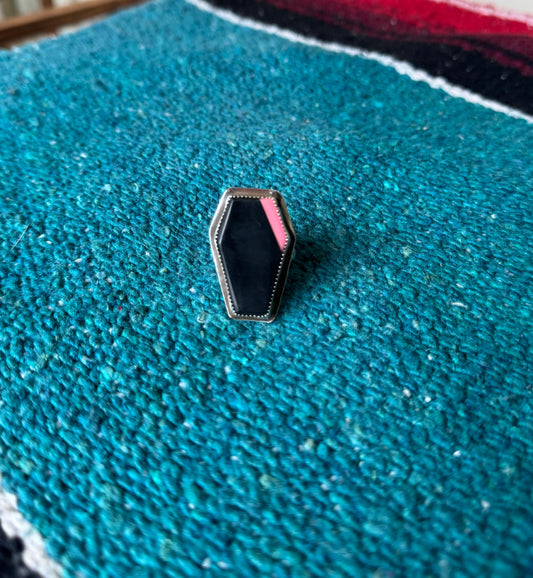 Abstract Pink & Black Coffin Ring
