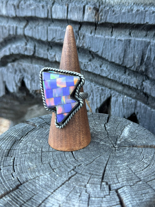 Large Chunky Opal Checkerboard Bolt Ring