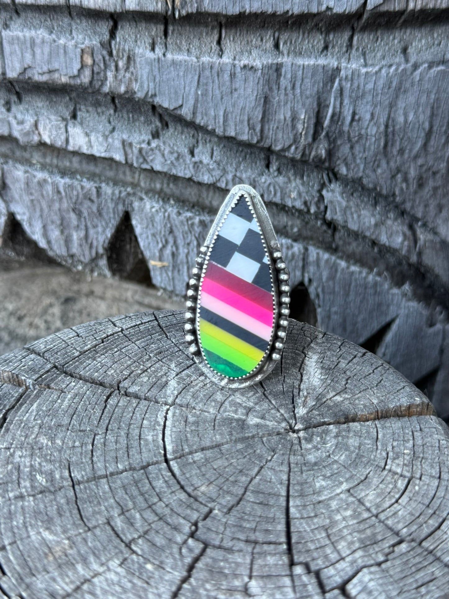 Serape Checkerboard Bold Statement Teardrop Ring